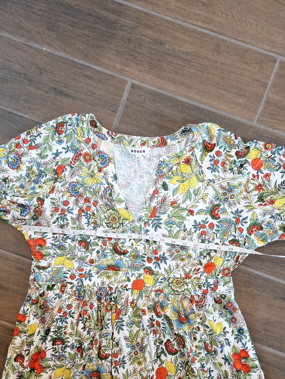 Boden Piper Fruit Print Short Sleeve Tiered Hem Cotton Blend Jersey Dress Sz 12 - Picture 11 of 14